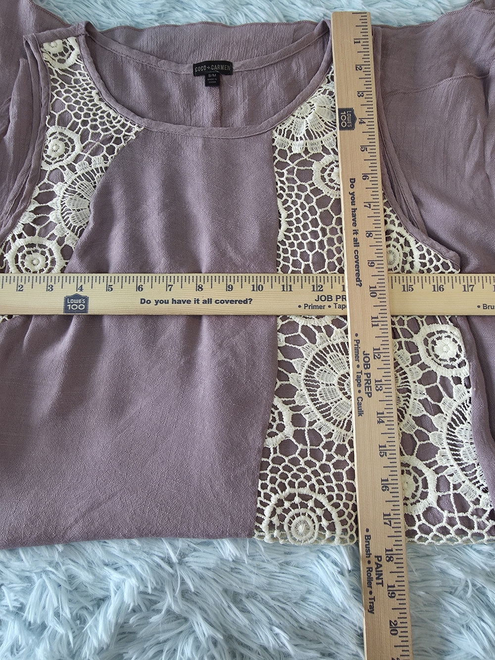 Coco + Carmen Lavender Sleeveless Tunic S Cream Crochet Side Panel Boho Chic - Picture 8 of 10